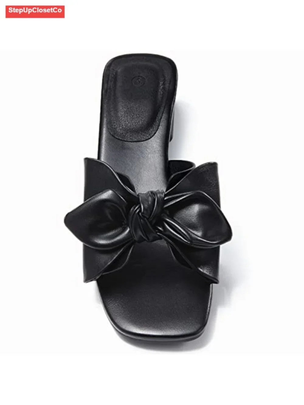 Faux Leather Bow Chunky Block Heel Open Toe Mule Sandals